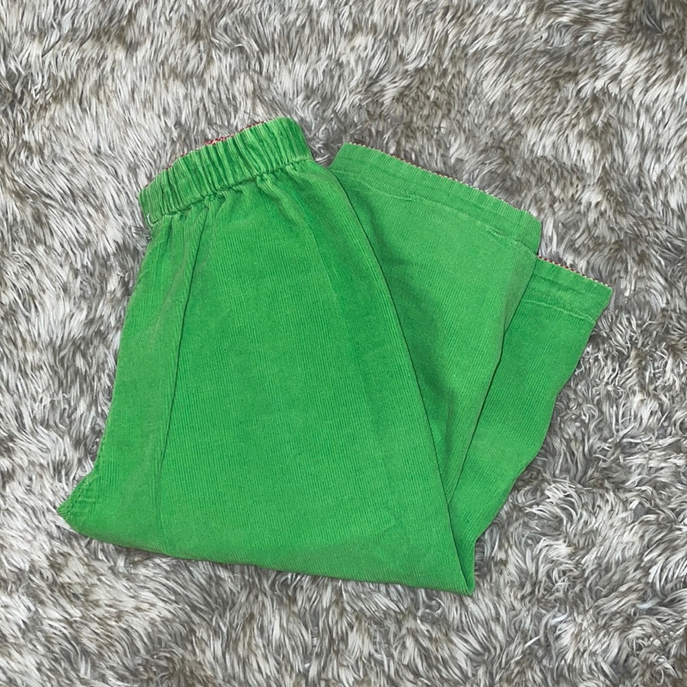 2T unisex boy girl reversible pants green corduroy red gingham EUC